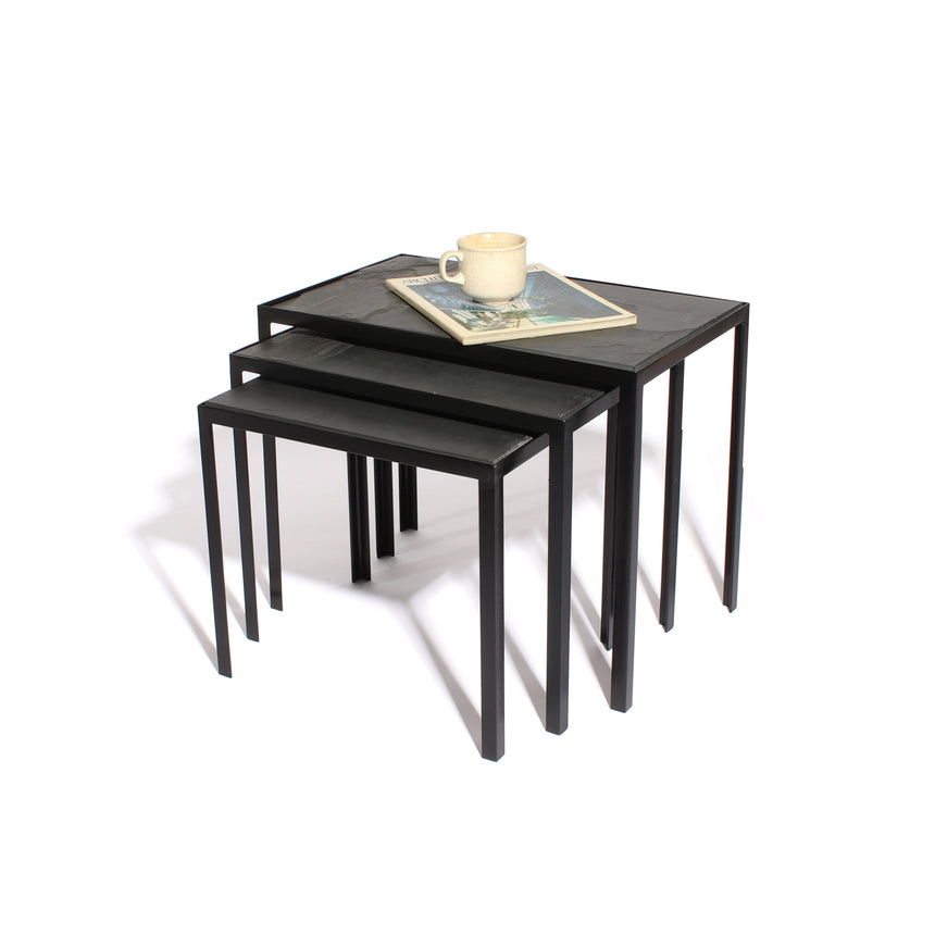 Slate Rectangle Nesting Tables With Black Frame
