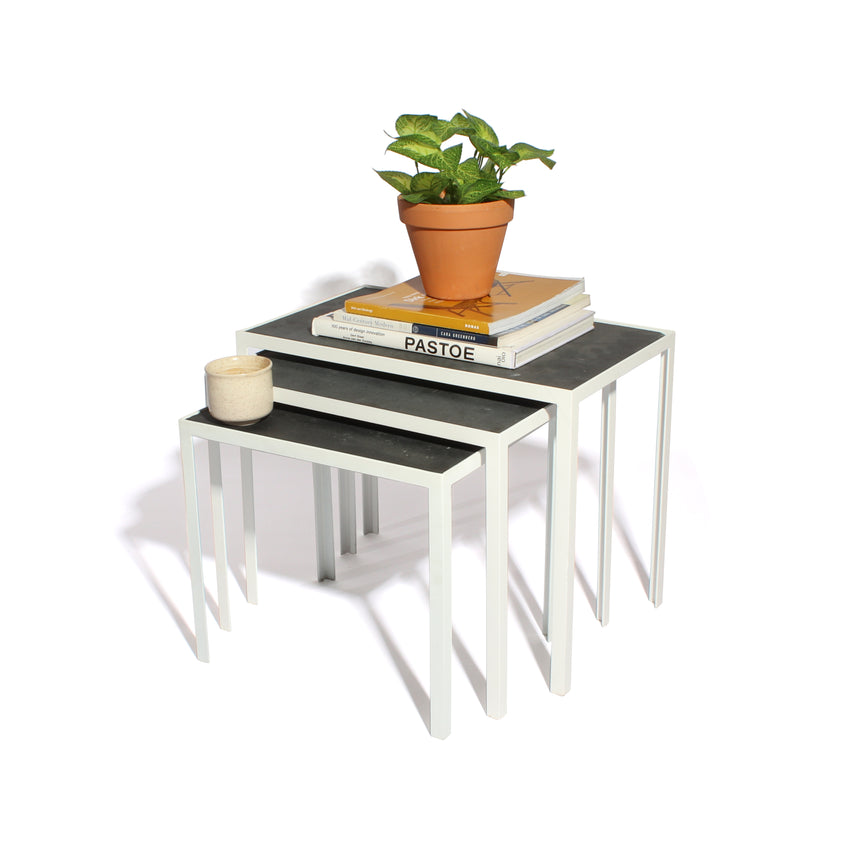 Slate Rectangle Nesting Tables With White Frame